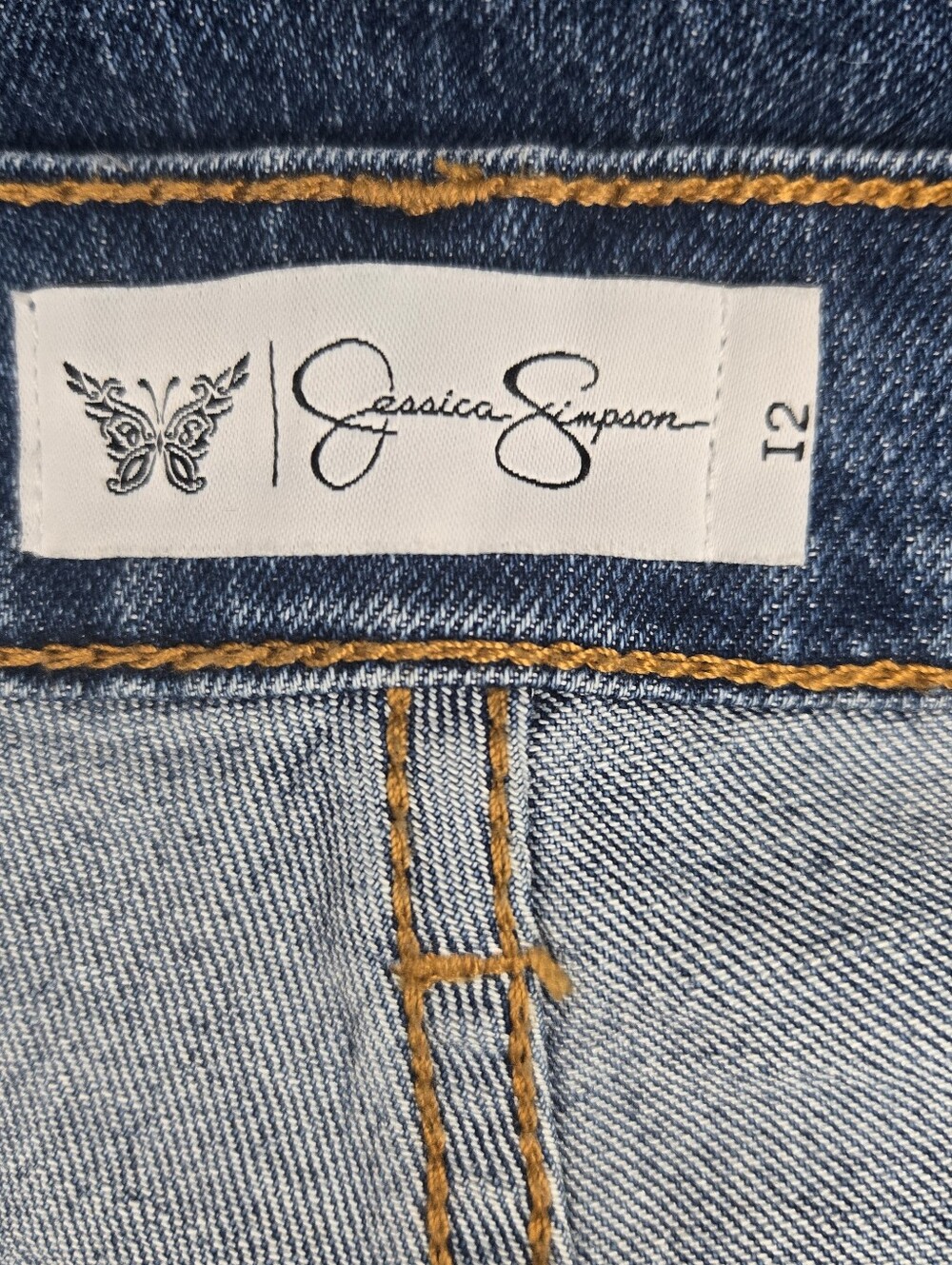 Jessica Simpson Dark Blue Zinnia Wide Leg Boyfriend Patchwork Jean Y2K Womens 12 - Picture 8 of 10
